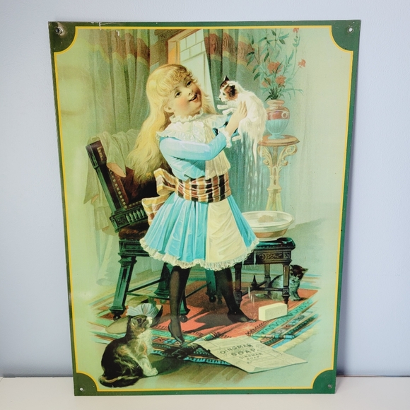 Vintage Dingman Soap Advertising Tin Sign Laundry Room Home Decor Cat Bath - Picture 3 of 10